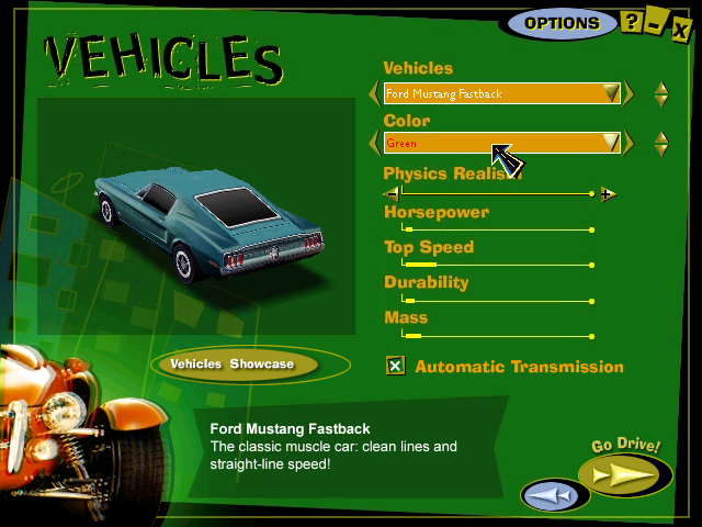 If you play MM1 on Windows 98 the cars are actually rendered in hardware in the selection screen if you have the game's graphics set to hardware. Not only that, smoke is automatically enabled too without the use of RV3.