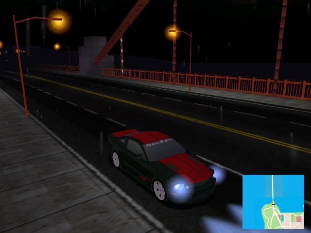 cruising in the night in the rain on the golden gate bridge with my saleen from madness revived.