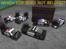 Which cop car does not belong with the others?