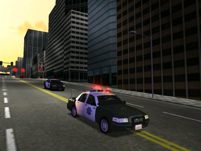 A Ford Crown Victoria SFPD being chased by a Chevrolet Impala 9C1 SFPD.
